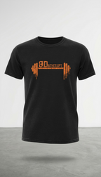 Black t-shirt with orange BD Athletic Dept logo on a white background