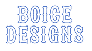 Blue text 'BOICE DESIGNS' on a transparent background